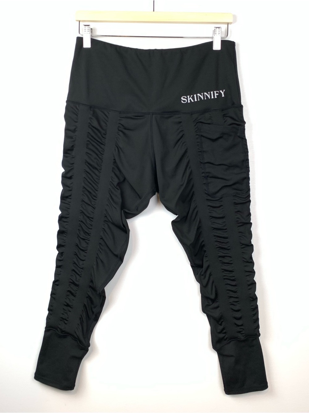 Skinnify 8 Band Leggings Large Black Ruched High Waist Activewear Resistance